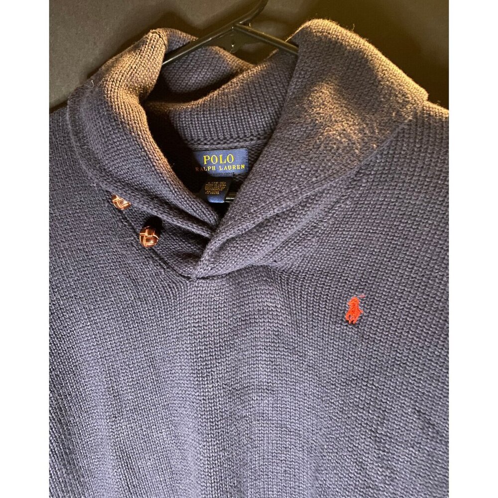 Polo Ralph Lauren Shawl Pullover 2-Button Cowl Neck Womens Ladies L Navy Sweater
